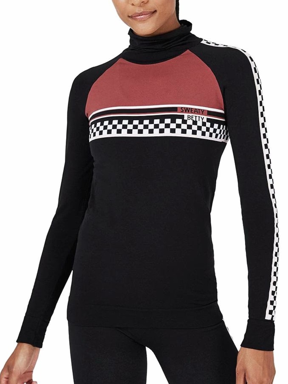 Sweaty Betty Team Ski Checkered Printed Base Layer Long Sleeve Top